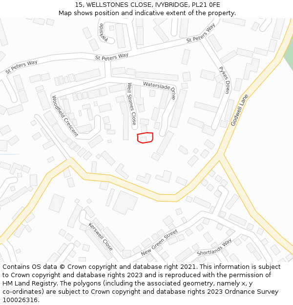 15, WELLSTONES CLOSE, IVYBRIDGE, PL21 0FE: Location map and indicative extent of plot