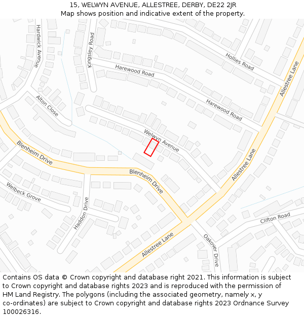 15, WELWYN AVENUE, ALLESTREE, DERBY, DE22 2JR: Location map and indicative extent of plot