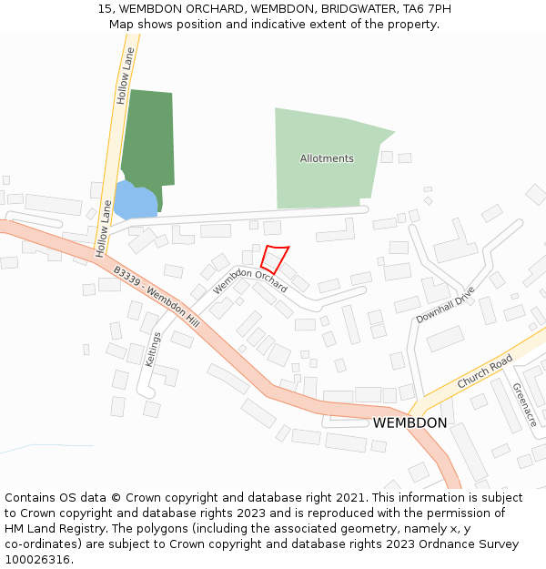 15, WEMBDON ORCHARD, WEMBDON, BRIDGWATER, TA6 7PH: Location map and indicative extent of plot