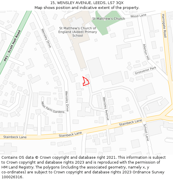 15, WENSLEY AVENUE, LEEDS, LS7 3QX: Location map and indicative extent of plot