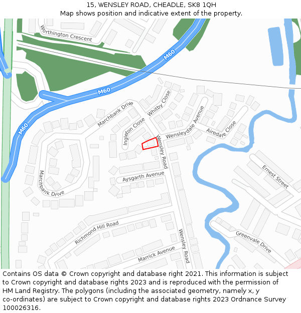 15, WENSLEY ROAD, CHEADLE, SK8 1QH: Location map and indicative extent of plot