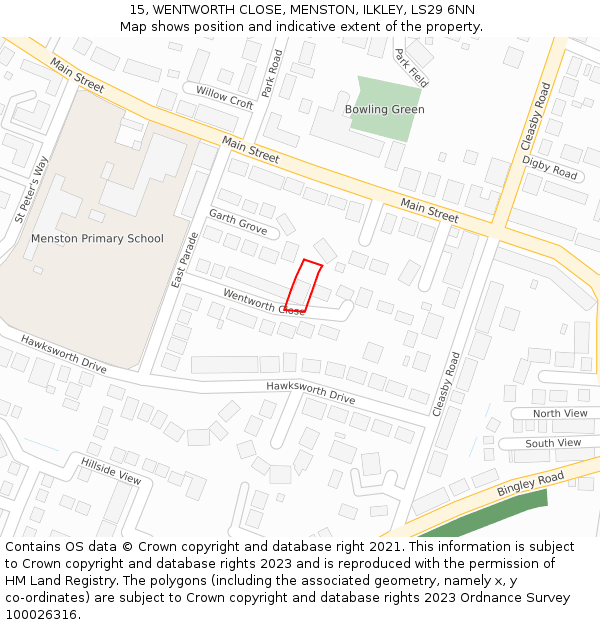 15, WENTWORTH CLOSE, MENSTON, ILKLEY, LS29 6NN: Location map and indicative extent of plot