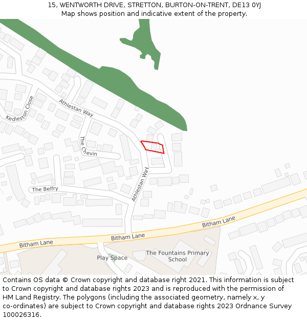 15, WENTWORTH DRIVE, STRETTON, BURTON-ON-TRENT, DE13 0YJ: Location map and indicative extent of plot