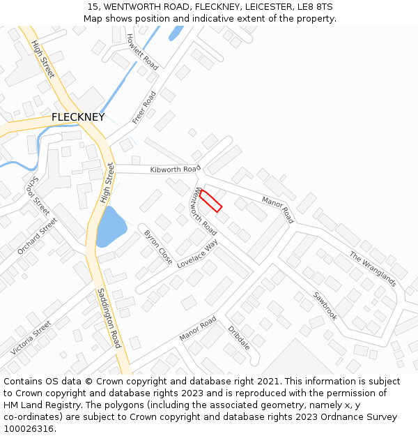 15, WENTWORTH ROAD, FLECKNEY, LEICESTER, LE8 8TS: Location map and indicative extent of plot