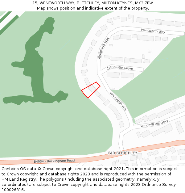 15, WENTWORTH WAY, BLETCHLEY, MILTON KEYNES, MK3 7RW: Location map and indicative extent of plot
