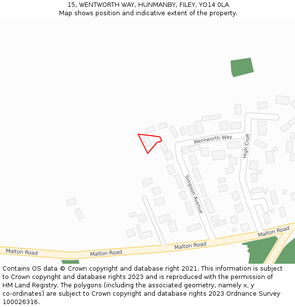 15, WENTWORTH WAY, HUNMANBY, FILEY, YO14 0LA: Location map and indicative extent of plot