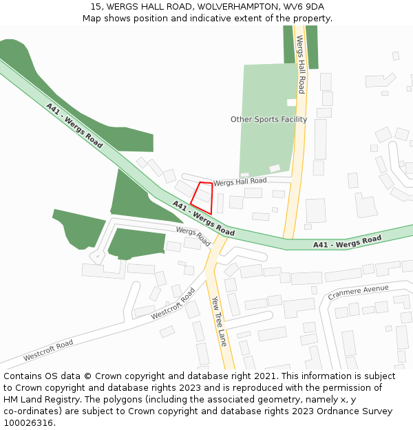 15, WERGS HALL ROAD, WOLVERHAMPTON, WV6 9DA: Location map and indicative extent of plot