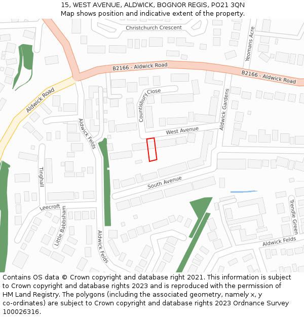 15, WEST AVENUE, ALDWICK, BOGNOR REGIS, PO21 3QN: Location map and indicative extent of plot