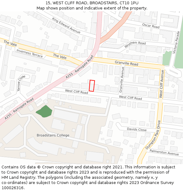15, WEST CLIFF ROAD, BROADSTAIRS, CT10 1PU: Location map and indicative extent of plot