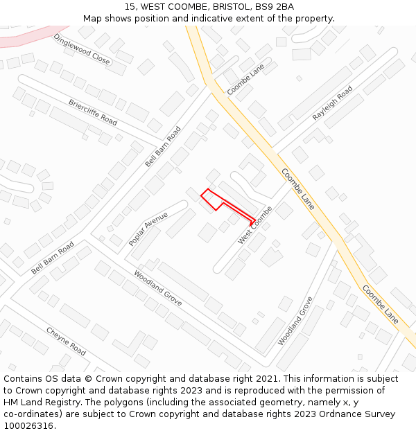 15, WEST COOMBE, BRISTOL, BS9 2BA: Location map and indicative extent of plot