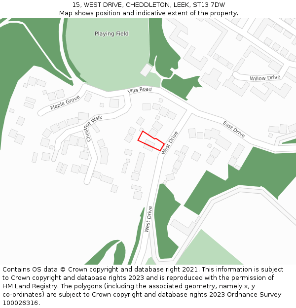 15, WEST DRIVE, CHEDDLETON, LEEK, ST13 7DW: Location map and indicative extent of plot