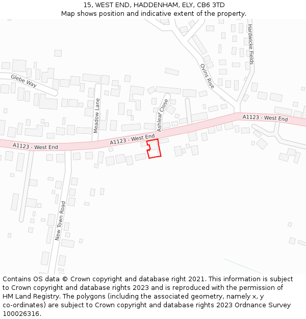 15, WEST END, HADDENHAM, ELY, CB6 3TD: Location map and indicative extent of plot