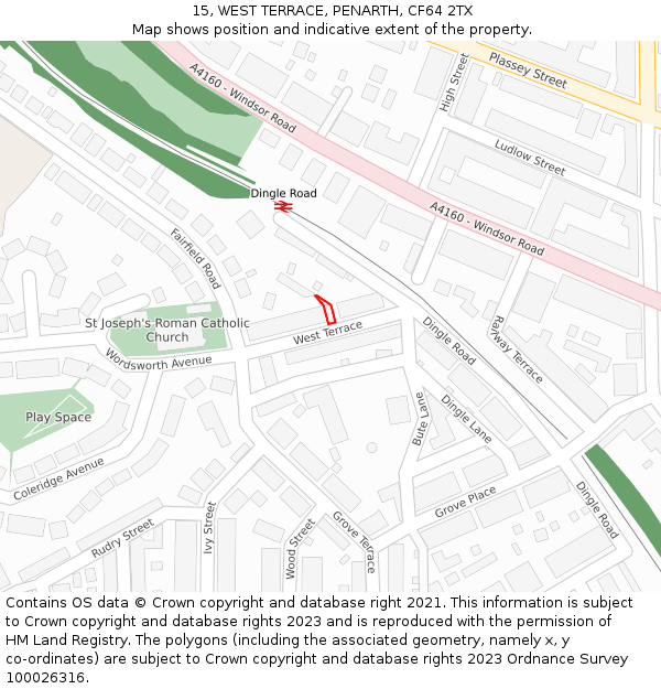 15, WEST TERRACE, PENARTH, CF64 2TX: Location map and indicative extent of plot