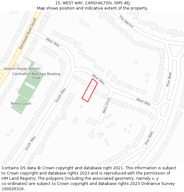 15, WEST WAY, CARSHALTON, SM5 4EJ: Location map and indicative extent of plot