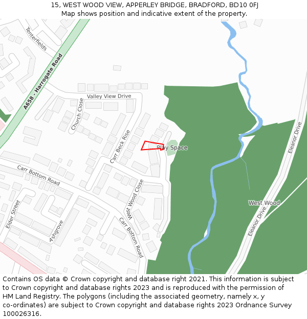 15, WEST WOOD VIEW, APPERLEY BRIDGE, BRADFORD, BD10 0FJ: Location map and indicative extent of plot