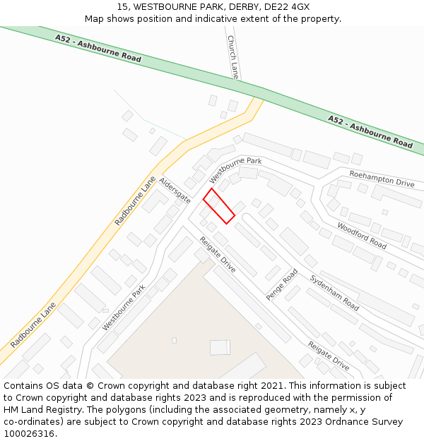 15, WESTBOURNE PARK, DERBY, DE22 4GX: Location map and indicative extent of plot