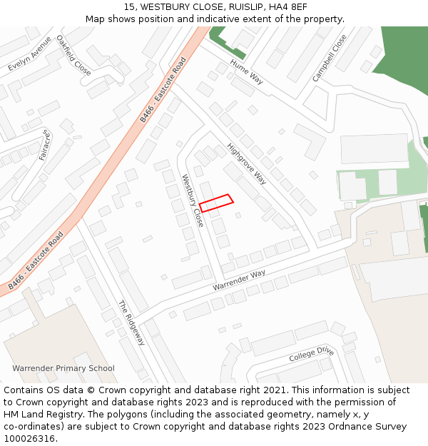 15, WESTBURY CLOSE, RUISLIP, HA4 8EF: Location map and indicative extent of plot