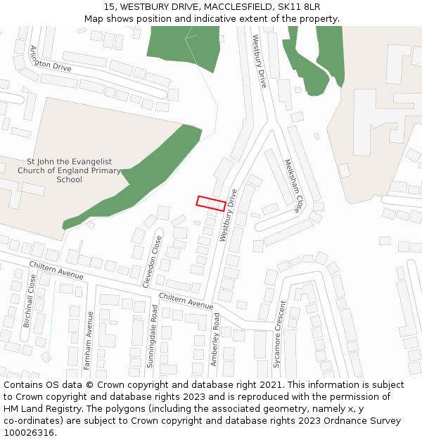 15, WESTBURY DRIVE, MACCLESFIELD, SK11 8LR: Location map and indicative extent of plot