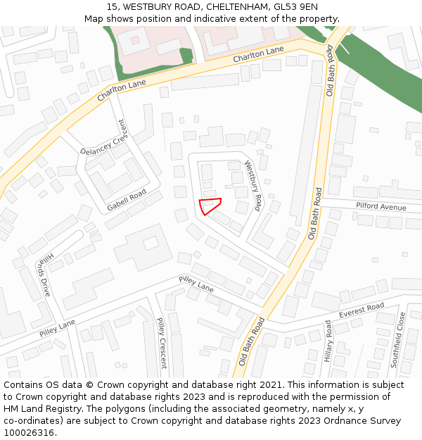15, WESTBURY ROAD, CHELTENHAM, GL53 9EN: Location map and indicative extent of plot