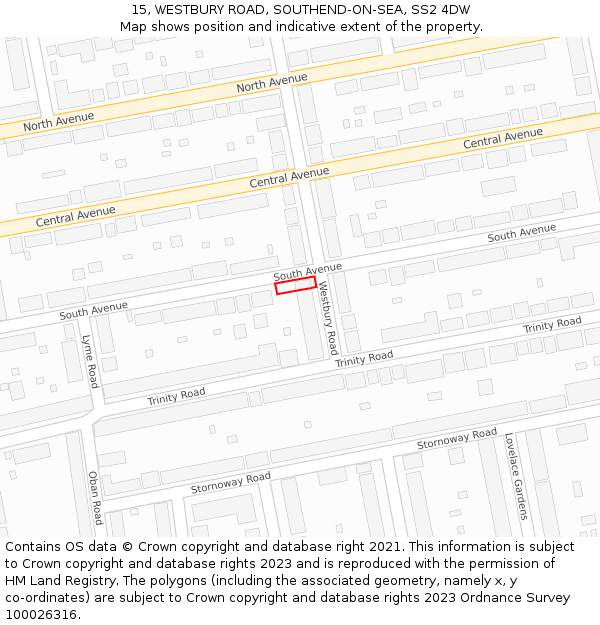 15, WESTBURY ROAD, SOUTHEND-ON-SEA, SS2 4DW: Location map and indicative extent of plot