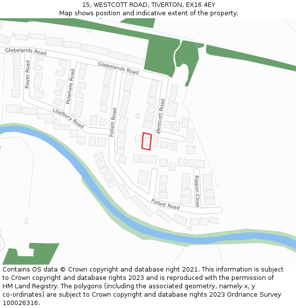 15, WESTCOTT ROAD, TIVERTON, EX16 4EY: Location map and indicative extent of plot