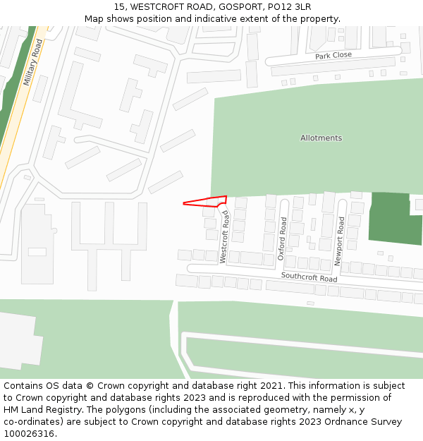 15, WESTCROFT ROAD, GOSPORT, PO12 3LR: Location map and indicative extent of plot