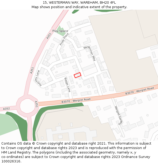 15, WESTERMAN WAY, WAREHAM, BH20 4FL: Location map and indicative extent of plot