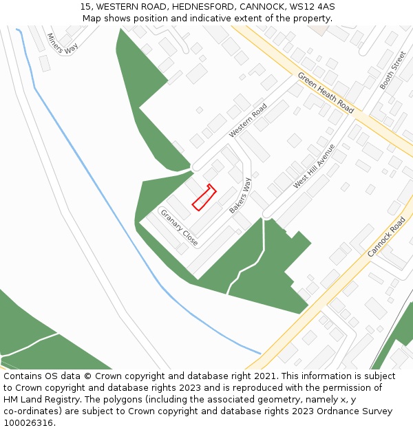 15, WESTERN ROAD, HEDNESFORD, CANNOCK, WS12 4AS: Location map and indicative extent of plot