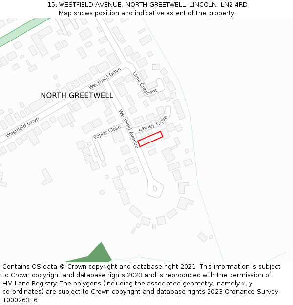 15, WESTFIELD AVENUE, NORTH GREETWELL, LINCOLN, LN2 4RD: Location map and indicative extent of plot