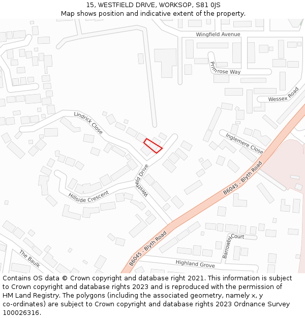 15, WESTFIELD DRIVE, WORKSOP, S81 0JS: Location map and indicative extent of plot