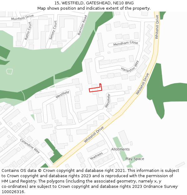 15, WESTFIELD, GATESHEAD, NE10 8NG: Location map and indicative extent of plot