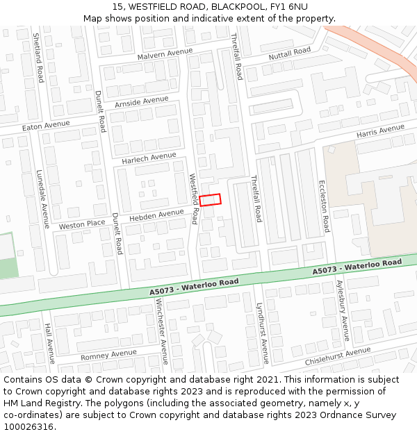 15, WESTFIELD ROAD, BLACKPOOL, FY1 6NU: Location map and indicative extent of plot