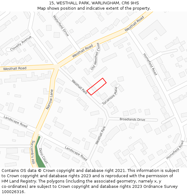 15, WESTHALL PARK, WARLINGHAM, CR6 9HS: Location map and indicative extent of plot