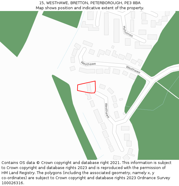 15, WESTHAWE, BRETTON, PETERBOROUGH, PE3 8BA: Location map and indicative extent of plot