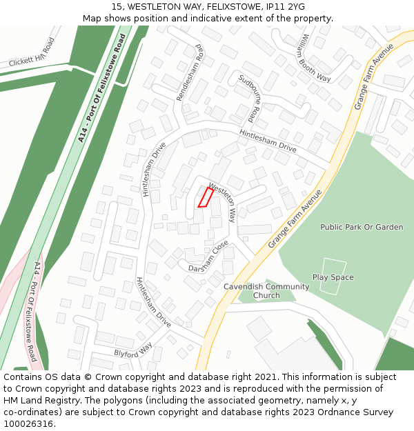 15, WESTLETON WAY, FELIXSTOWE, IP11 2YG: Location map and indicative extent of plot