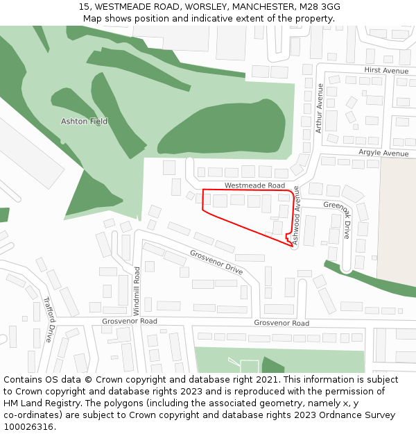 15, WESTMEADE ROAD, WORSLEY, MANCHESTER, M28 3GG: Location map and indicative extent of plot