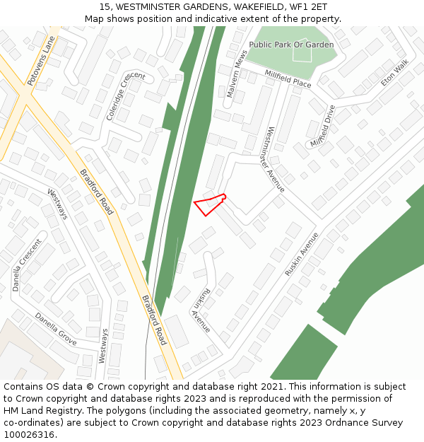 15, WESTMINSTER GARDENS, WAKEFIELD, WF1 2ET: Location map and indicative extent of plot