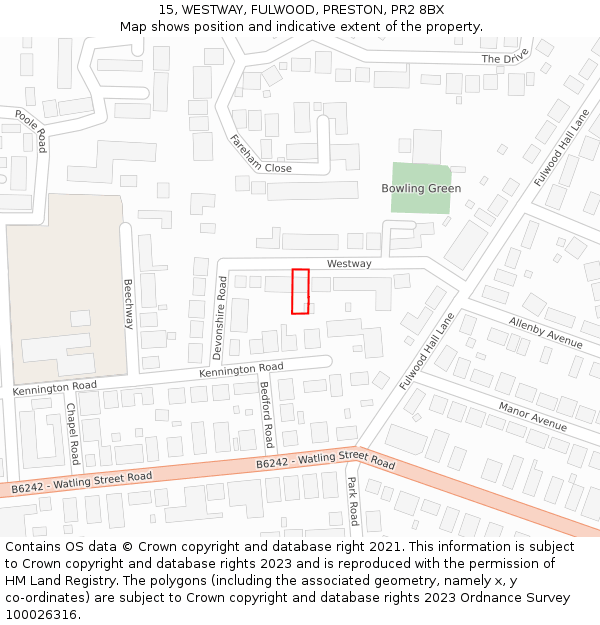 15, WESTWAY, FULWOOD, PRESTON, PR2 8BX: Location map and indicative extent of plot