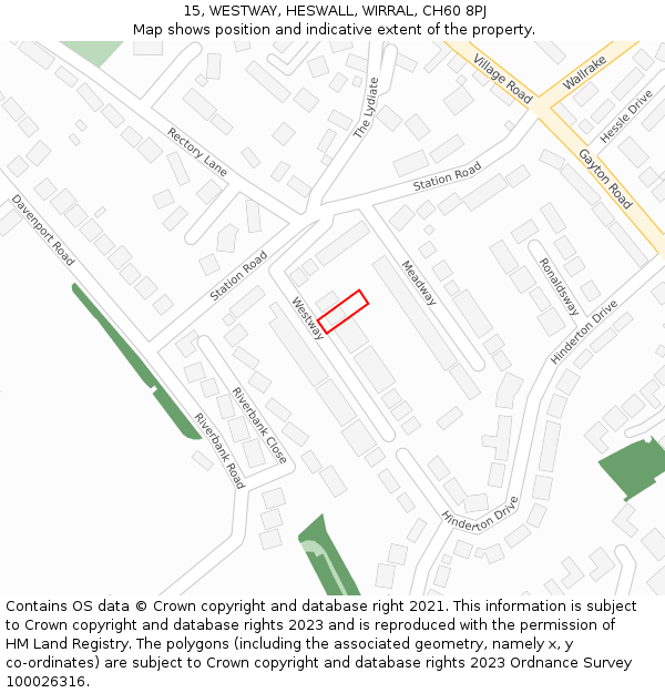 15, WESTWAY, HESWALL, WIRRAL, CH60 8PJ: Location map and indicative extent of plot