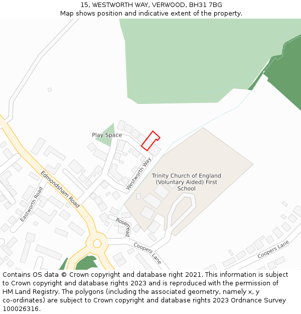 15, WESTWORTH WAY, VERWOOD, BH31 7BG: Location map and indicative extent of plot