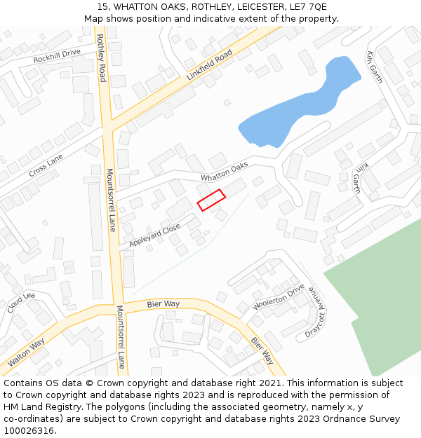 15, WHATTON OAKS, ROTHLEY, LEICESTER, LE7 7QE: Location map and indicative extent of plot