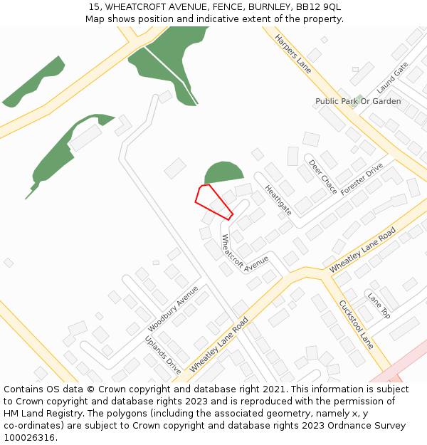 15, WHEATCROFT AVENUE, FENCE, BURNLEY, BB12 9QL: Location map and indicative extent of plot