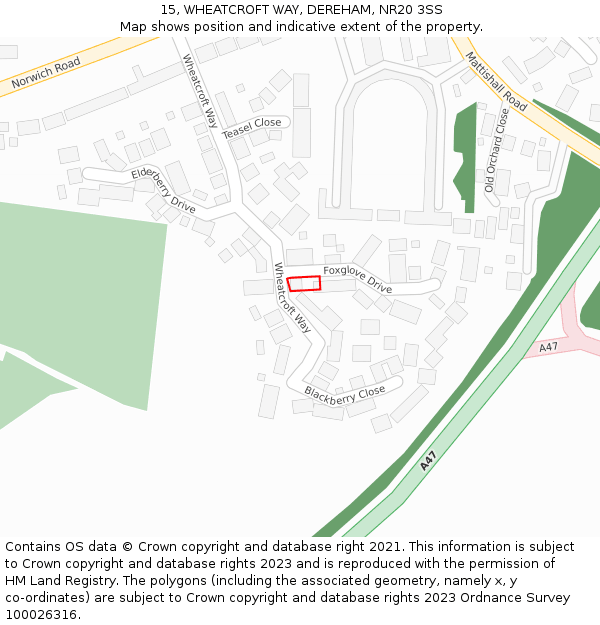 15, WHEATCROFT WAY, DEREHAM, NR20 3SS: Location map and indicative extent of plot