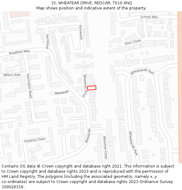 15, WHEATEAR DRIVE, REDCAR, TS10 4NQ: Location map and indicative extent of plot