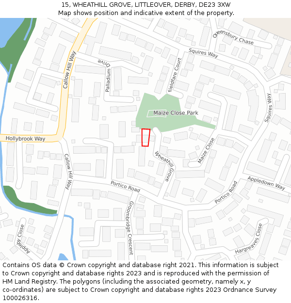 15, WHEATHILL GROVE, LITTLEOVER, DERBY, DE23 3XW: Location map and indicative extent of plot