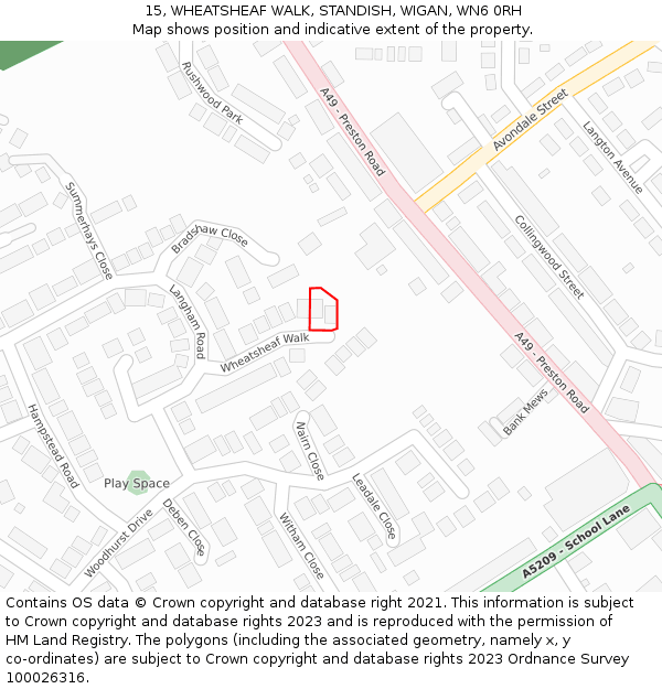 15, WHEATSHEAF WALK, STANDISH, WIGAN, WN6 0RH: Location map and indicative extent of plot