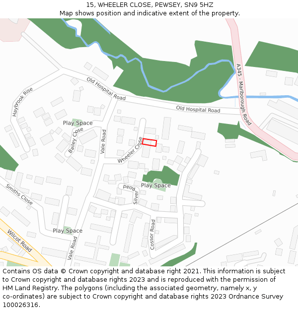 15, WHEELER CLOSE, PEWSEY, SN9 5HZ: Location map and indicative extent of plot