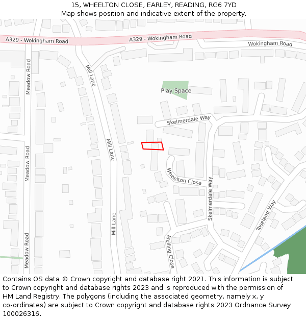 15, WHEELTON CLOSE, EARLEY, READING, RG6 7YD: Location map and indicative extent of plot
