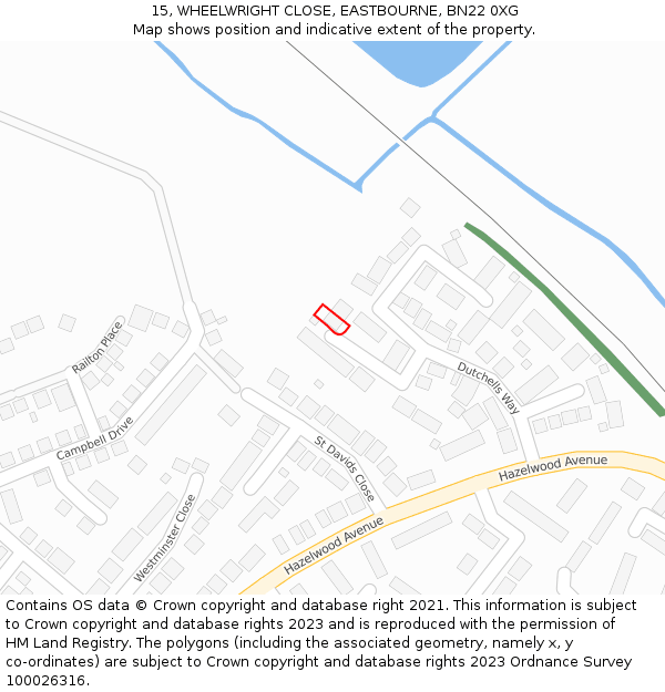 15, WHEELWRIGHT CLOSE, EASTBOURNE, BN22 0XG: Location map and indicative extent of plot