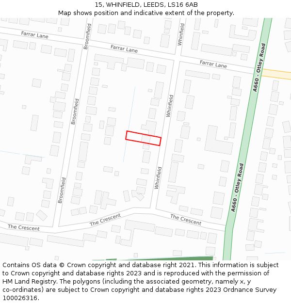 15, WHINFIELD, LEEDS, LS16 6AB: Location map and indicative extent of plot